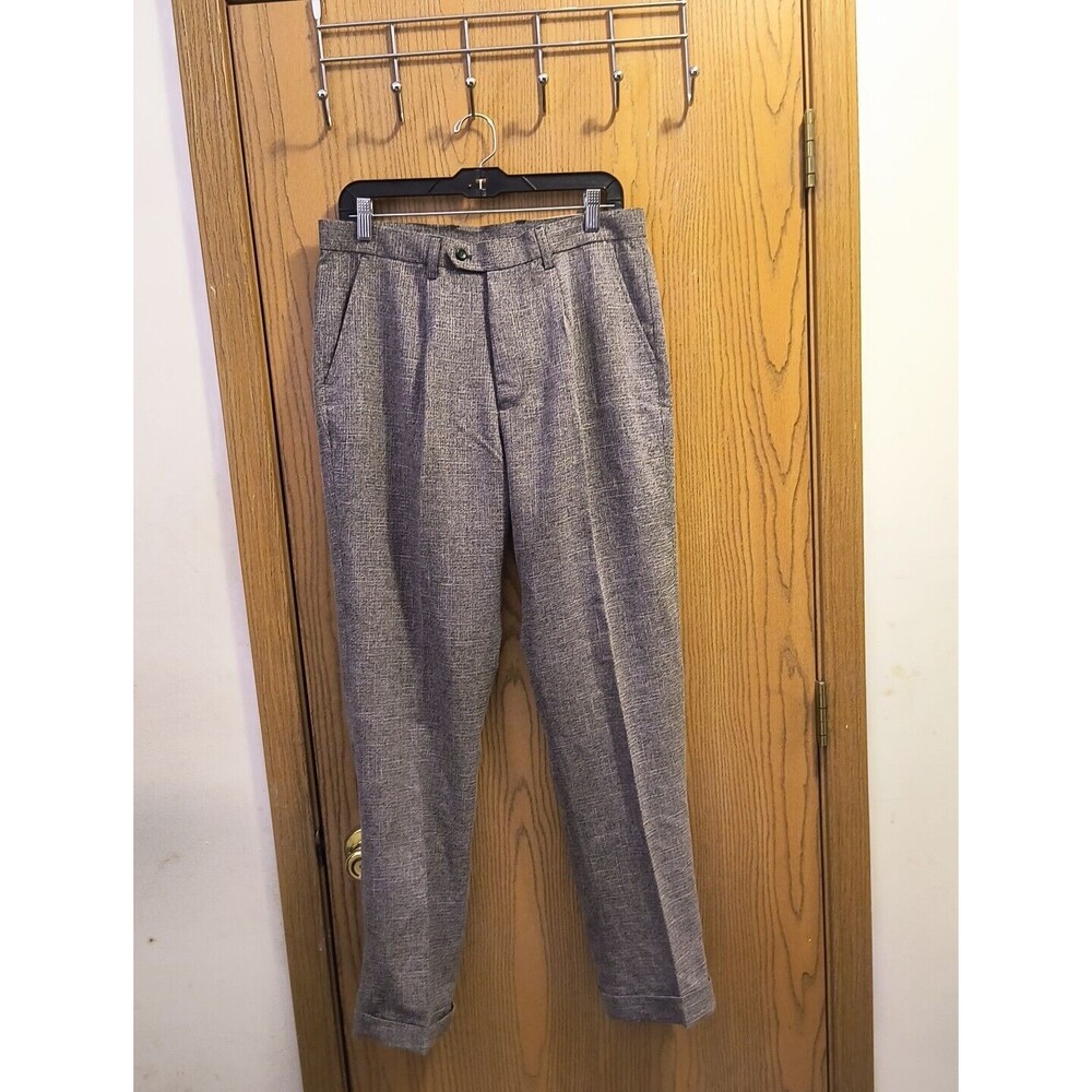 KNY Rizzo Men's W34 I32 Heather Gray Dress Pants Pleated Front Cuffed Hem